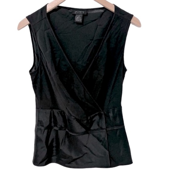 Silk Sleeveless Black Low V Neck Wrap Top - Picture 1 of 9